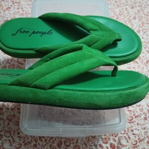 FREE PEOPLE Wonderland Green Suede Flip Flops